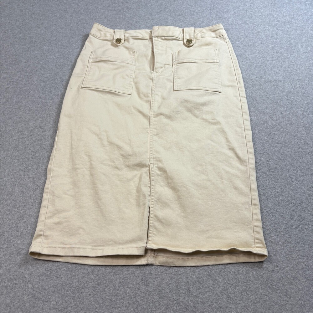 Anne Klein Skirt Women 6 Tan Midi Slit Pockets Academia Heritage Southwest Y2K